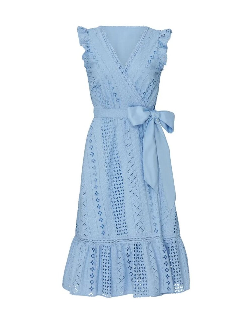 NEW J. Crew Blue All over Eyelet Wrap Midi Dress Flutter Slv lined womens sz 18 - Picture 2 of 16